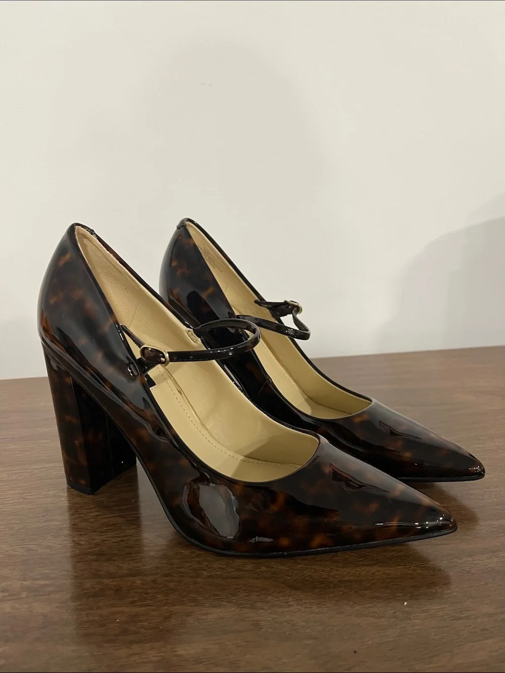 Nine West Tortoiseshell Patent Mary Jane Pointed Pumps - Brown/Black